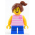 Child - Girl, Bright Pink Striped Shirt with Cat Head, Blue Short Legs, Reddish Off-center Ponytail, Freckles – ГРАДСКИ