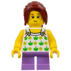 Child - Girl, White Halter Top with Green Apples and Lime Spots, Medium Lavender Short Legs, Dark Red Ponytail, Freckles – ГРАДСКИ