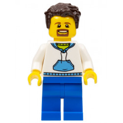 Ludo Blue - Male, White Hoodie with Medium Blue Pocket, Blue Legs, Dark Brown Tousled Hair, Goatee – МАРКА ЛЕГО
