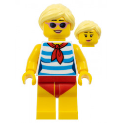 Ludo Yellow - Female, Dark Azure and White Striped Shirt with Red Scarf, Yellow Legs with Red Swimsuit, Bright Light Yellow Ponytail, Sunglasses – МАРКА ЛЕГО