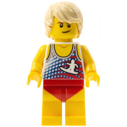 Ludo Yellow - Male, Tank Top with Surfer Silhouette, Yellow Legs with Red Swimsuit, Tan Tousled Hair – МАРКА ЛЕГО