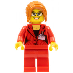 Ludo Red - Female, Red Suit Jacket with Press Pass, Red Legs, Dark Orange Ponytail, Glasses – МАРКА ЛЕГО