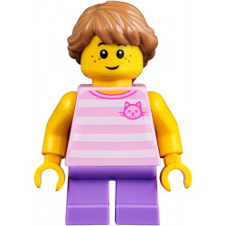 Child - Girl, Bright Pink Striped Shirt with Cat Head, Medium Lavender Short Legs, Medium Nougat Braided Hair – ГРАДСКИ