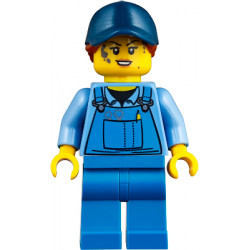 Mechanic - Female, Blue Overalls over Medium Blue Shirt, Blue Legs, Dark Blue Cap with Dark Orange Ponytail, No Back Print – ГРАДСКИ
