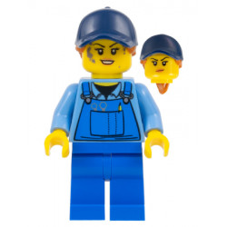 Mechanic - Female, Blue Overalls over Medium Blue Shirt, Blue Legs, Dark Blue Cap with Dark Orange Ponytail, Back Print – ГРАДСКИ