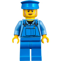 Mechanic - Male, Blue Overalls over Medium Blue Shirt, Blue Legs, Blue Police Hat, Dark Tan Moustache and Sideburns, No Back Print – ГРАДСКИ
