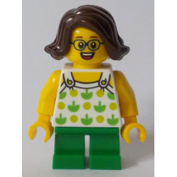Child - Girl, White Halter Top with Green Apples and Lime Spots, Green Short Legs, Dark Brown Hair, Glasses – ГРАДСКИ