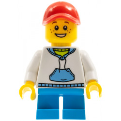 Child - Boy, White Hoodie with Medium Blue Pocket, Dark Azure Short Legs, Red Cap, Freckles – ГРАДСКИ