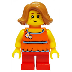 Child - Girl, Orange Halter Top with Flowers and High Back, Red Short Legs, Medium Nougat Hair, Freckles – ГРАДСКИ
