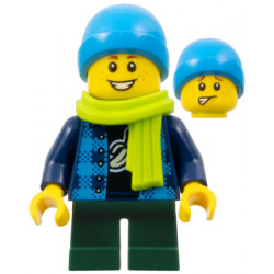 Child - Boy, Flannel Vest over Shirt with Banana, Dark Green Short Legs, Dark Azure Beanie, Freckles, Lime Scarf – ГРАДСКИ