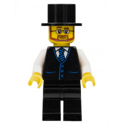 Haunted House Butler - Male, Black Vest with Blue Striped Tie, Black Legs, Black Top Hat, Glasses and Beard – ГРАДСКИ