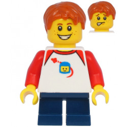 Boy with Classic Space Shirt with Red Sleeves, Dark Blue Short Legs, Dark Orange Hair – ГРАДСКИ