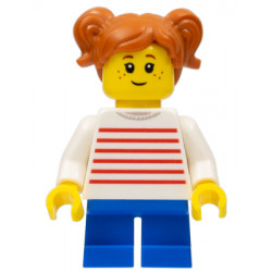 Girl with Dark Orange Two Pigtails Hair, White Sweater with Red Horizontal Stripes, Blue Short Legs – ГРАДСКИ