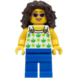 Beach Tourist - Female, White Halter Top with Green Apples and Lime Spots, Blue Legs, Dark Brown Long Tousled Hair, Sunglasses – ГРАДСКИ