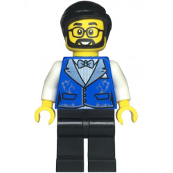Hotel Receptionist - Male, Blue Vest with Metallic Light Blue Lapels, Black Legs, Black Hair, Beard and Glasses – ГРАДСКИ