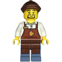 Barista - Male, Reddish Brown Apron with Cup and Name Tag, Sand Blue Legs, Reddish Brown Flat Cap, Hearing Aid – ГРАДСКИ