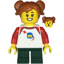 Child - Girl, White Classic Space Shirt with Red Sleeves, Dark Green Short Legs, Dark Orange Pigtails – ГРАДСКИ