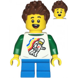 Child - Boy, Classic Space Shirt with Minifigure Floating and Back Print, Dark Azure Short Legs, Reddish Brown Spiked Hair – ГРАДСКИ