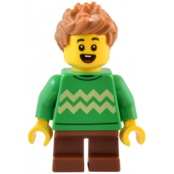 Child - Boy, Bright Green Sweater with Bright Light Yellow Zigzag Lines, Reddish Brown Short Legs, Medium Nougat Spiked Hair – ГРАДСКИ