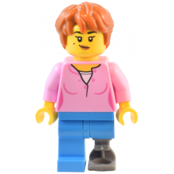 Natural History Museum Visitor - Female, Bright Pink Shirt, Dark Azure Legs with Prosthetic Leg, Dark Orange Thick Messy Hair – ГРАДСКИ