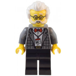 Natural History Museum Curator - Male, Dark Bluish Gray Plaid Jacket with Red Bow Tie, Black Legs, White Hair, Glasses – ГРАДСКИ