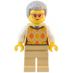 Natural History Museum Visitor - Female, Tan Knit Argyle Sweater Vest, Tan Legs, Light Bluish Gray Coiled Hair, Glasses – ГРАДСКИ