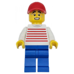 Retro Food Truck Vendor - Male, White Sweater with Red Horizontal Stripes, Blue Legs, Red Cap, Sweat Drops – ГРАДСКИ