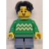 Child - Boy, Bright Green Sweater with Bright Light Yellow Zigzag Lines, Sand Blue Short Legs, Black Hair Wavy, Freckles – ГРАДСКИ