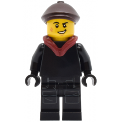 Tudor House Chimney Sweep - Black Torso and Legs with Dark Bluish Gray Pockets, Dark Brown Flat Cap, Dark Red Hood Folded Down – ГРАДСКИ
