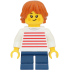 Child - Girl, White Sweater with Red Horizontal Stripes, Dark Blue Short Legs, Dark Orange Tousled and Layered Hair – ГРАДСКИ