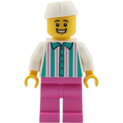 Food Vendor - Male, White Shirt with Dark Turquoise Stripes, Dark Pink Legs, White Butcher / Food Service Cap – ГРАДСКИ