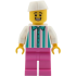 Food Vendor - Male, White Shirt with Dark Turquoise Stripes, Dark Pink Legs, White Butcher / Food Service Cap – ГРАДСКИ