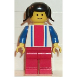 Vertical Lines Red & Blue - Blue Arms - Red Legs, Black Pigtails Hair – ГРАДСКИ