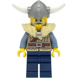 Viking Warrior - Male, Dark Tan Jacket with Tan Fur, Dark Blue Legs, Flat Silver Helmet – ВИКИНГИ