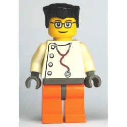 Doctor - Stethoscope with 4 Side Buttons, Orange Legs, Black Flat Top Hair, Glasses – ГРАДСКИ