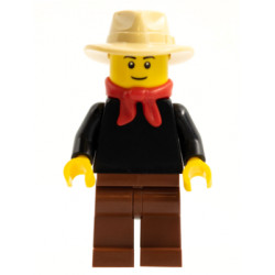 Gold Prospector - Male, Black Torso, Reddish Brown Legs, Tan Fedora Hat, Red Bandana, Black Eyebrows – ЗАПАДНИ