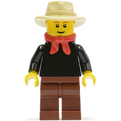 Gold Prospector - Male, Black Torso, Reddish Brown Legs, Tan Fedora Hat, Red Bandana, Reddish Brown Eyebrows – ЗАПАДНИ