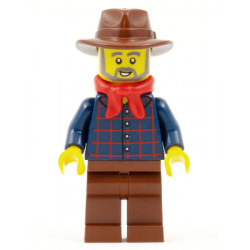 Gold Prospector - Male, Dark Blue Plaid Button Shirt, Reddish Brown Legs, Reddish Brown Fedora Hat, Red Bandana, Beard – ЗАПАДНИ