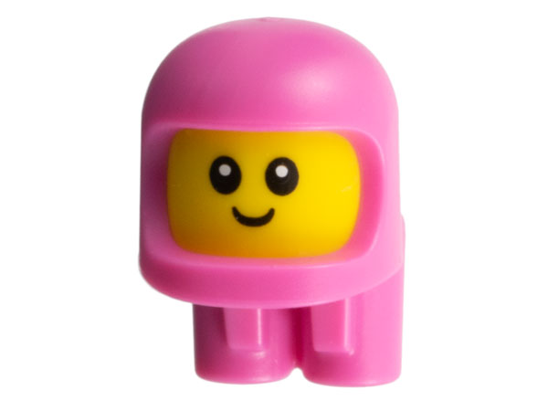 Minifigure, Head, Modified Baby / Toddler with Molded Dark Pink Space Helmet and Air Tanks and Printed Black Grin and Eyes with White Glints Pattern: {ярко жълт}