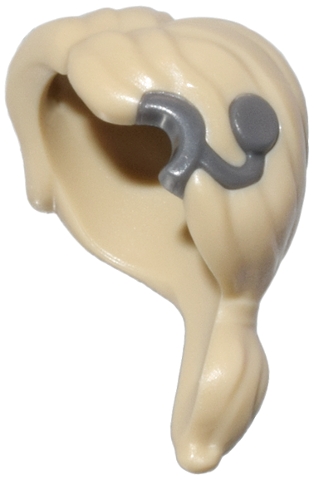 Minifigure, Hair Ponytail, Side Part with Molded Dark Bluish Gray Cochlear Implant Pattern: {тухлено жълт}