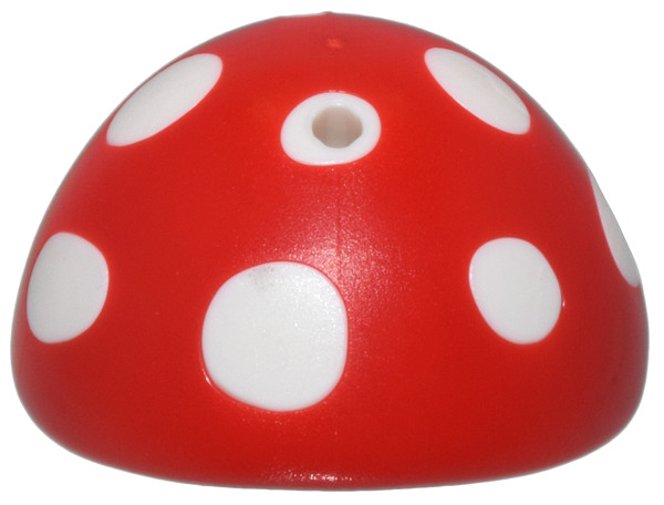 Red Minifigure, Headgear Hat Mushroom with Hole on Top and Molded White Spots and Gills Pattern: {ярко червен}