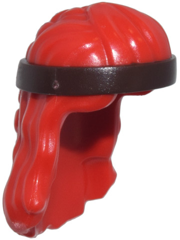 Red Minifigure, Hair Long, Wavy, Braid with Molded Dark Brown Headband Pattern: {ярко червен}