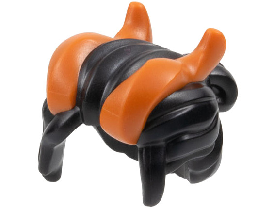 Minifigure, Hair with Side Bangs and Bun with Molded Dark Orange Horns Pattern: {черен}