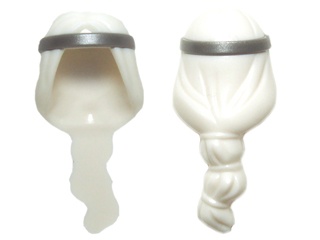 Minifigure, Hair Long with Flat Silver Headband Pattern: {бял}