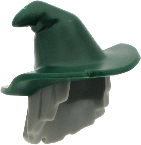 Minifigure, Hair Combo, Hair with Hat, Mid-Length Scraggly with Molded Dark Green Floppy Witch Hat Pattern (BAM): {тъмно каменно сив}
