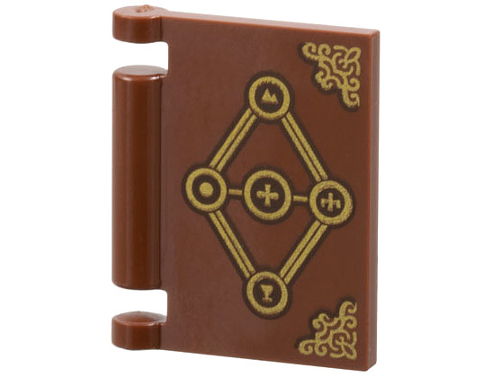 Minifigure, Utensil Book Cover with Gold Diamond, Runes, and Corner Covers Pattern (Dungeons & Dragons Tasha's Spellbook): {червеникаво-кафяв}