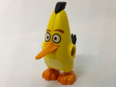 Body Angry Birds Chuck with Fixed Flexible Rubber Orange Beak and Black Hair and Tail Feathers and Printed Dark Orange Eyebrows, White Eyes, Tan Stomach, and Orange Feet Pattern: {ярко жълт}