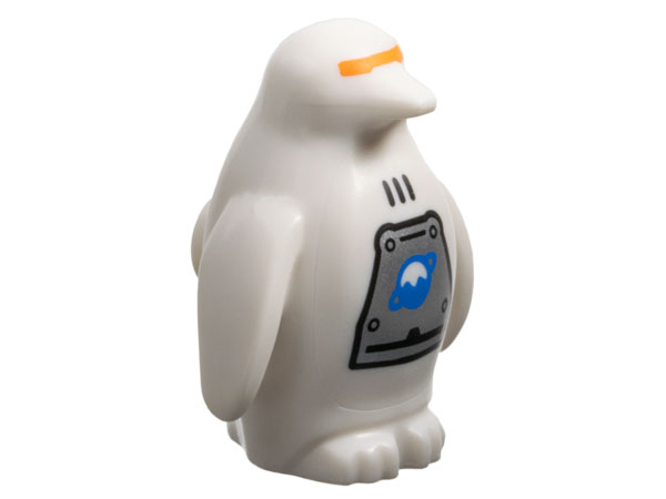 Penguin with Flippers and Stud on Back with Orange Visor, Black Vents and Rivets, Silver Panel with Blue and White Ice Planet Logo Pattern: {бял}