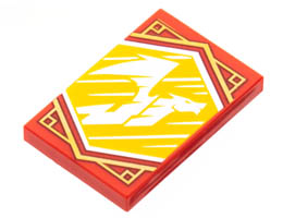 Tile 2 x 3 with White Dragon Flying on Bright Light Orange Background with Gold Trim Pattern (Ninjago Speed Banner): {ярко червен}