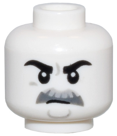 White Minifigure, Head Black Eyebrows, Light Bluish Gray and Dark Bluish Gray Moustache, and Round Chin Outline Pattern - Vented Stud: {бял}
